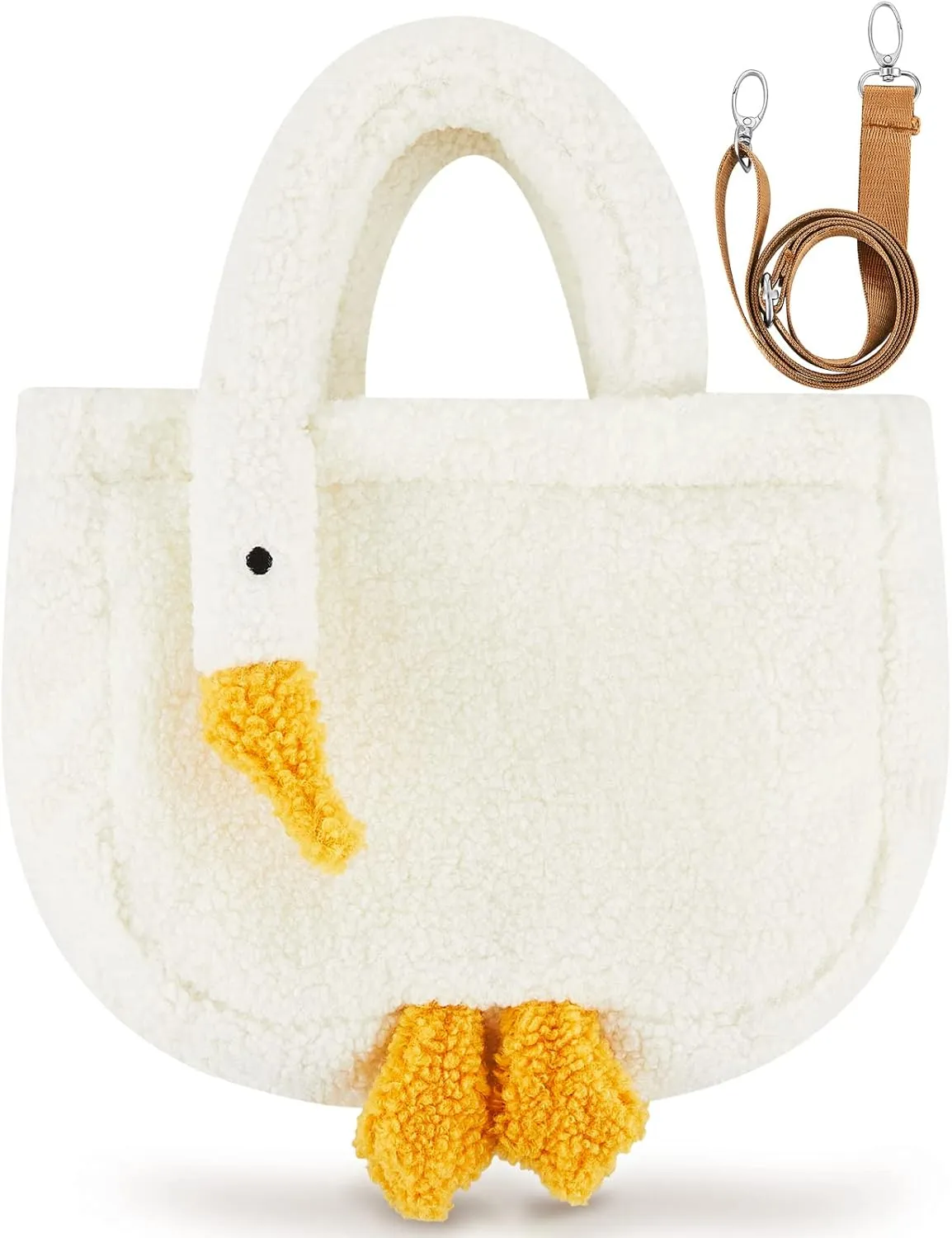 Chunful Goose Bag Cute Plush Lambswool Fur Tote Handbag Crossbody Funny Novelty Fuzzy Shoulder Bag with Removable Strap for Women Gift