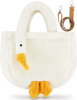 Chunful Goose Bag Cute Plush Lambswool Fur Tote Handbag Crossbody Funny Novelty Fuzzy Shoulder Bag with Removable Strap for Women Gift