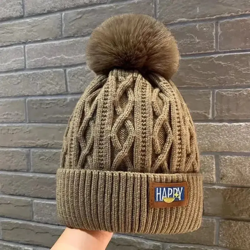 Classic Wool Hat with Fur Ball Perfect for Y2K Winter Style