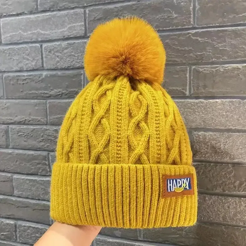 Classic Wool Hat with Fur Ball Perfect for Y2K Winter Style
