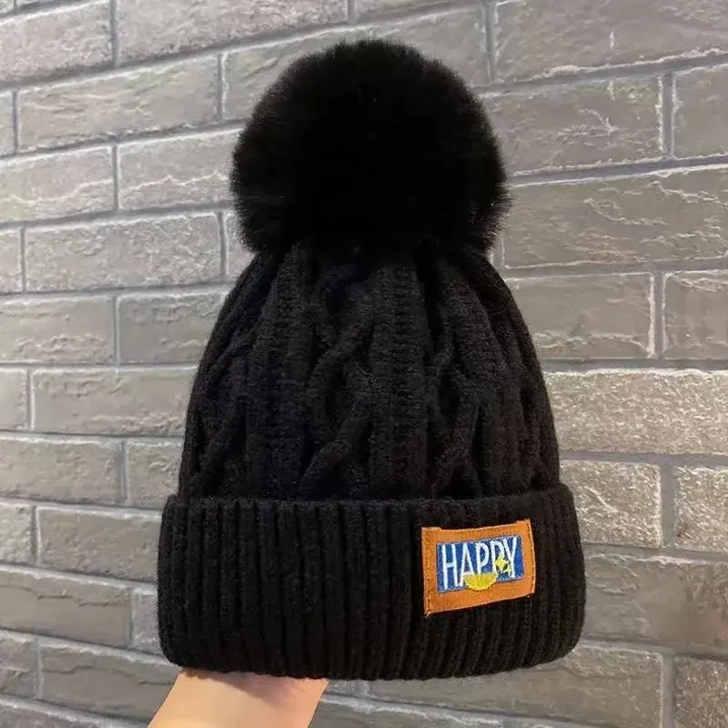Classic Wool Hat with Fur Ball Perfect for Y2K Winter Style