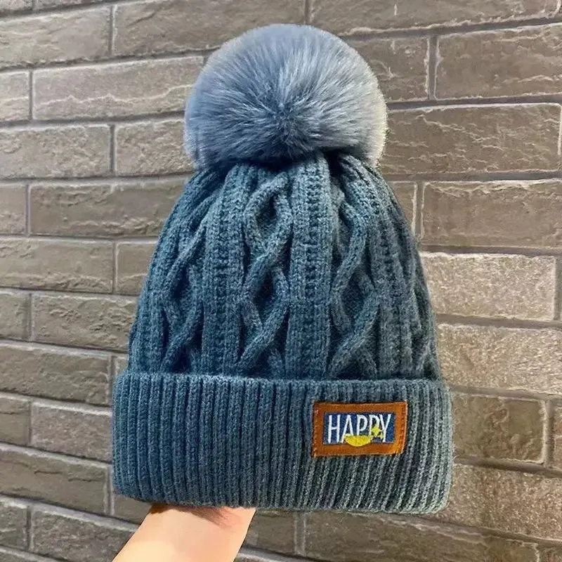 Classic Wool Hat with Fur Ball Perfect for Y2K Winter Style