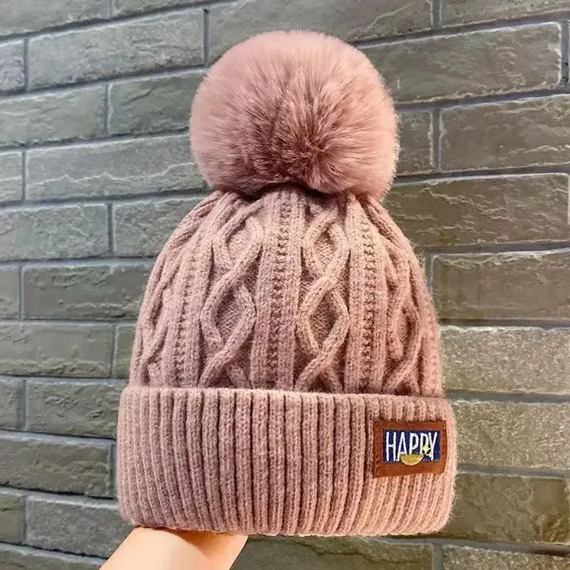 Classic Wool Hat with Fur Ball Perfect for Y2K Winter Style