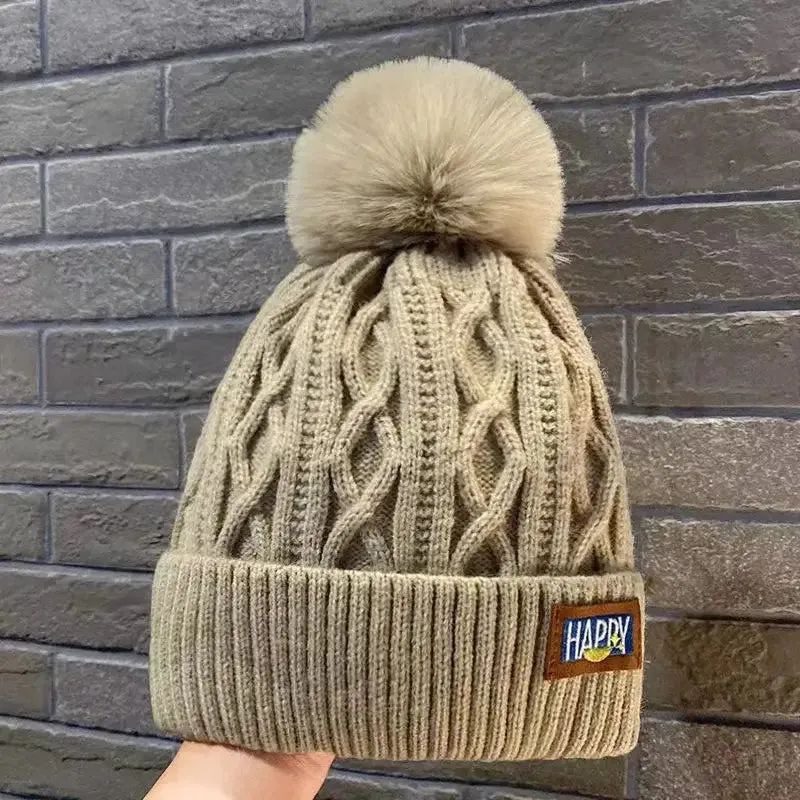 Classic Wool Hat with Fur Ball Perfect for Y2K Winter Style