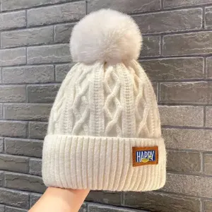 Classic Wool Hat with Fur Ball Perfect for Y2K Winter Style