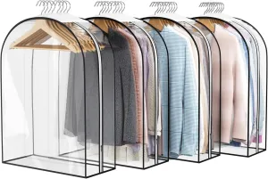 Clear Garment Bag for Hanging Clothes 10” Gusseted, 32” Suit Bags for Open Closet Storage Plastic Clothes Cover for Coat, Dress, Shirts, Fur, Jacket, Wardrobe Protectors, 4 Pack