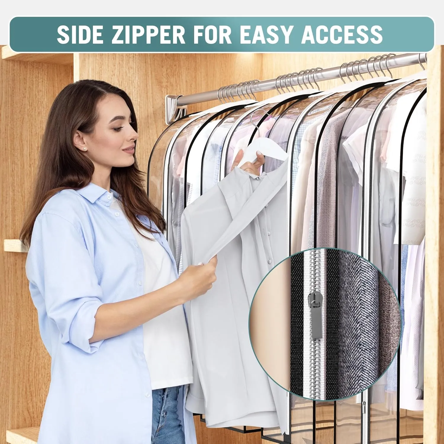 Clear Garment Bag for Hanging Clothes 10” Gusseted, (40&50") Suit Bags for Open Closet Storage Plastic Clothes Cover for Coat, Dress, Shirts, Fur, Jacket, Wardrobe Protectors, 4 Pack