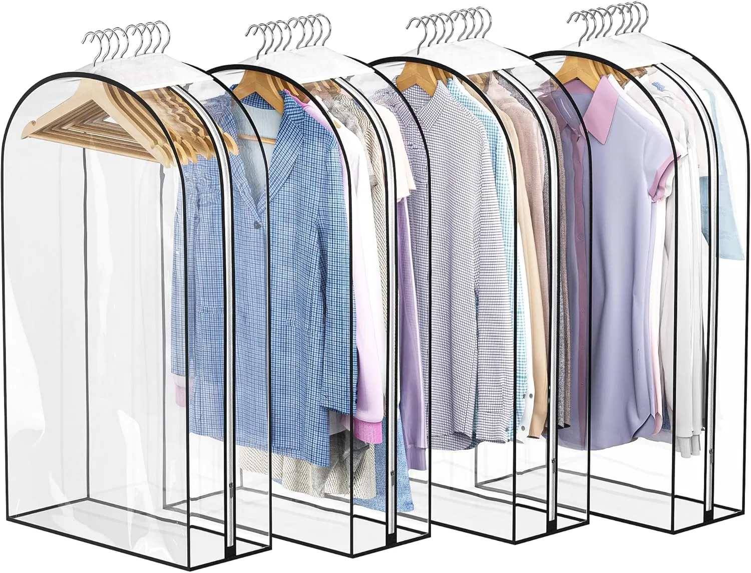 Clear Garment Bags for Hanging Clothes 10” Gusseted, Suit Bags for Closet Storage, Hanging Plastic Clothes Cover for Coat, Dress, Fur, Shirt, 4 Pack, 40” Long