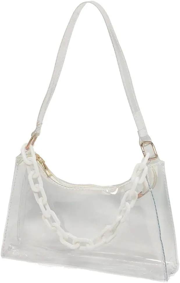 Clear Stadium Bags for Women White Fluorescent Purse Shoulder Chain Approved