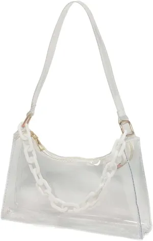 Clear Stadium Bags for Women White Fluorescent Purse Shoulder Chain Approved