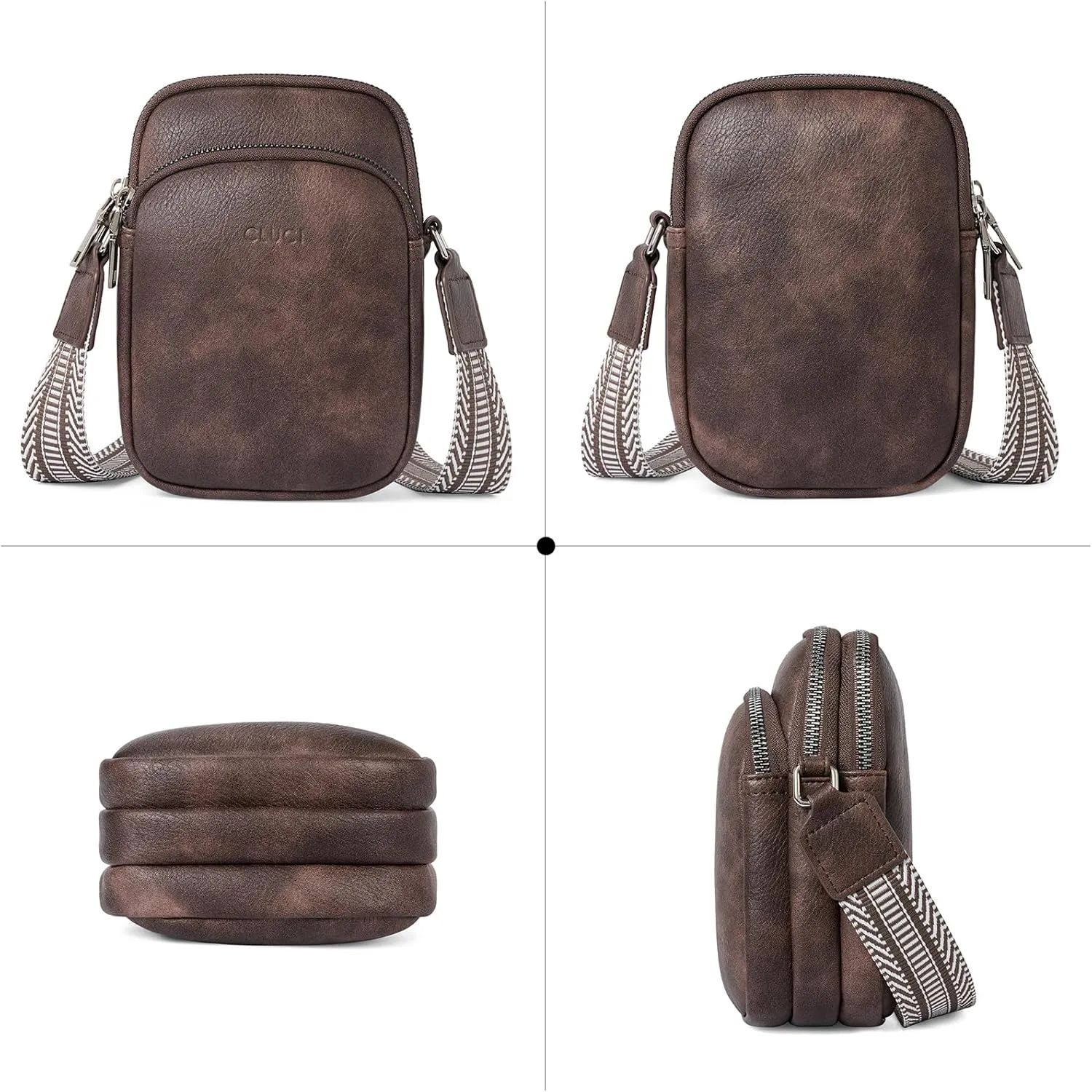 CLUCI Small Crossbody Bags for Women PU Leather Cell Phone Purse Wallet with Adjustable Guitar Strap