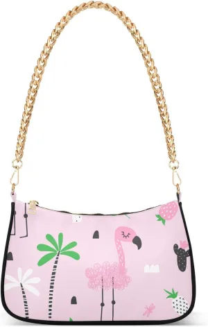 Clutch Shoulder Bags Tote Evening Purse Handbags for Women Hobo Bags Flamingo Cacti Palm Trees with Zipper Closure
