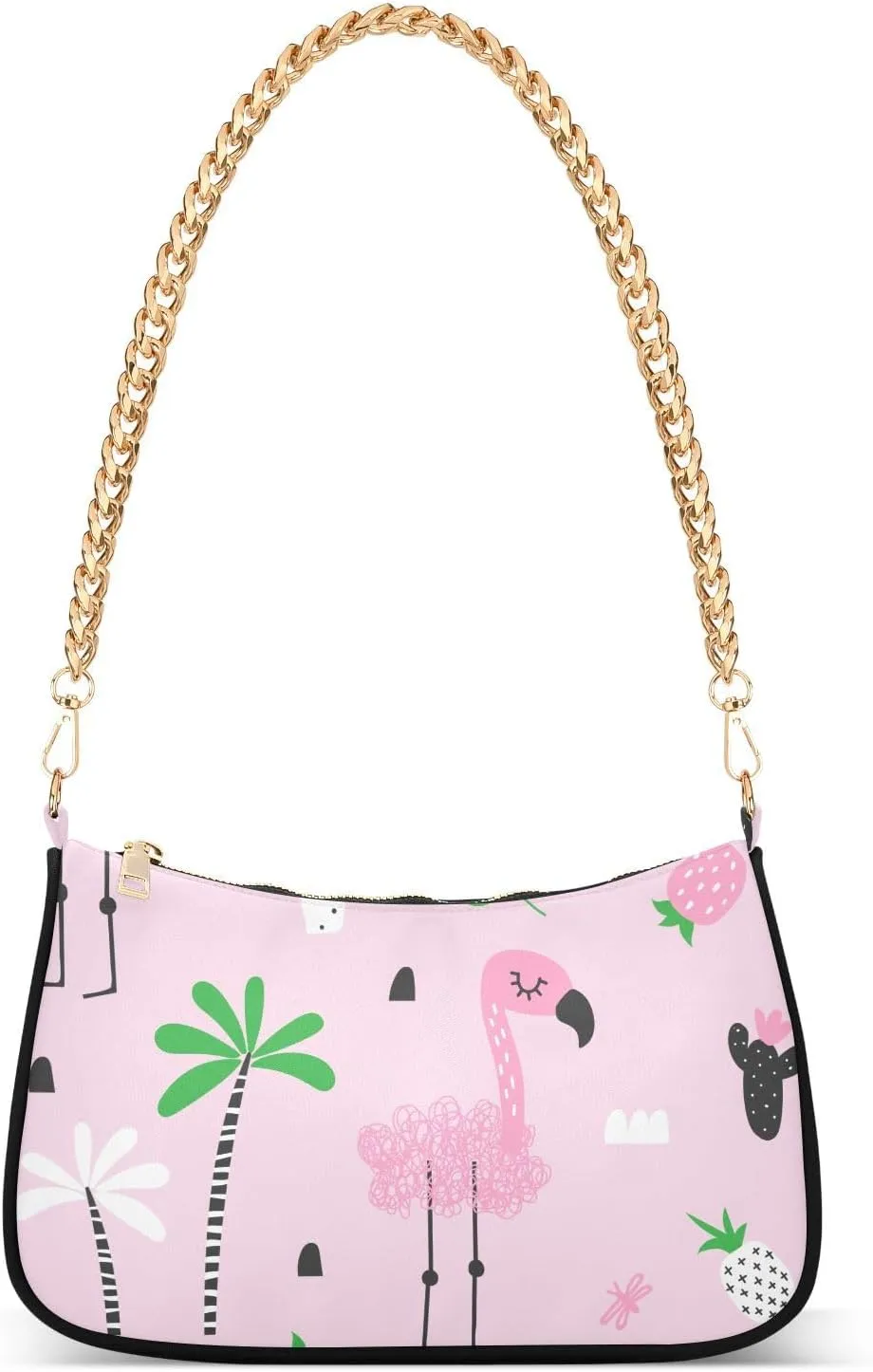 Clutch Shoulder Bags Tote Evening Purse Handbags for Women Hobo Bags Flamingo Cacti Palm Trees with Zipper Closure