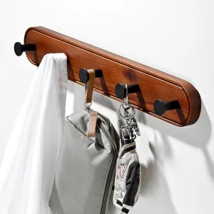 Coat Hook Acacia Wood Wall Mounted Coat Rack, 16'' Long, 5 Rustic Hooks, Aluminum Black Hooks