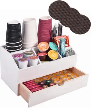 Coffee Station Organizer with Coffee Pod Drawer, Wooden Coffee Bar Organizer for Countertop, Tea Bag Organizer, Coffee Bar Accessories