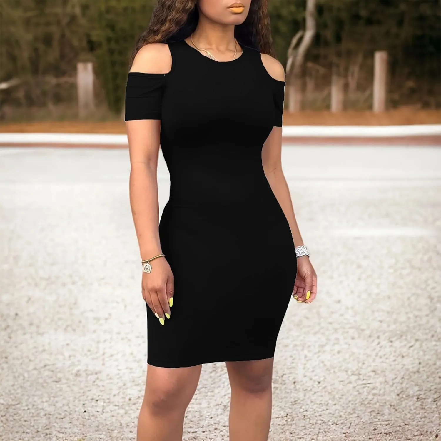 Cold Shoulder Dress for Women Plus Size Casual Summer Crewneck Short Sleeve Elegant Date Night Party Dress