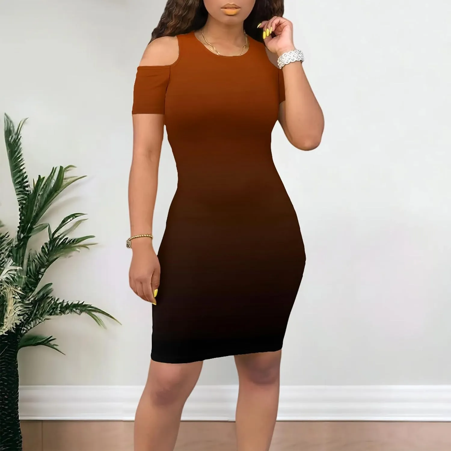 Cold Shoulder Dress for Women Plus Size Casual Summer Crewneck Short Sleeve Elegant Date Night Party Dress