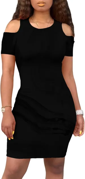 Cold Shoulder Dress for Women Plus Size Casual Summer Crewneck Short Sleeve Elegant Date Night Party Dress