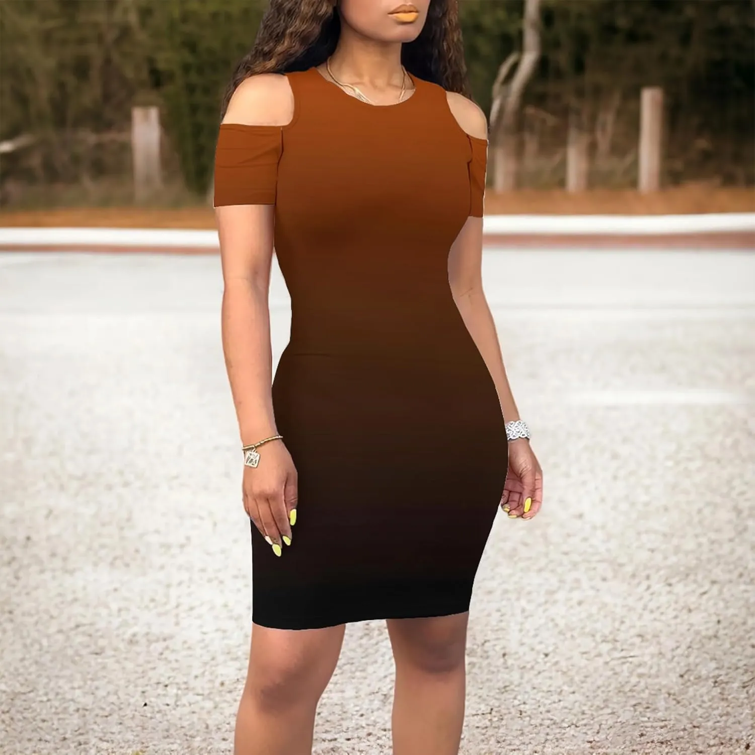 Cold Shoulder Dress for Women Plus Size Casual Summer Crewneck Short Sleeve Elegant Date Night Party Dress