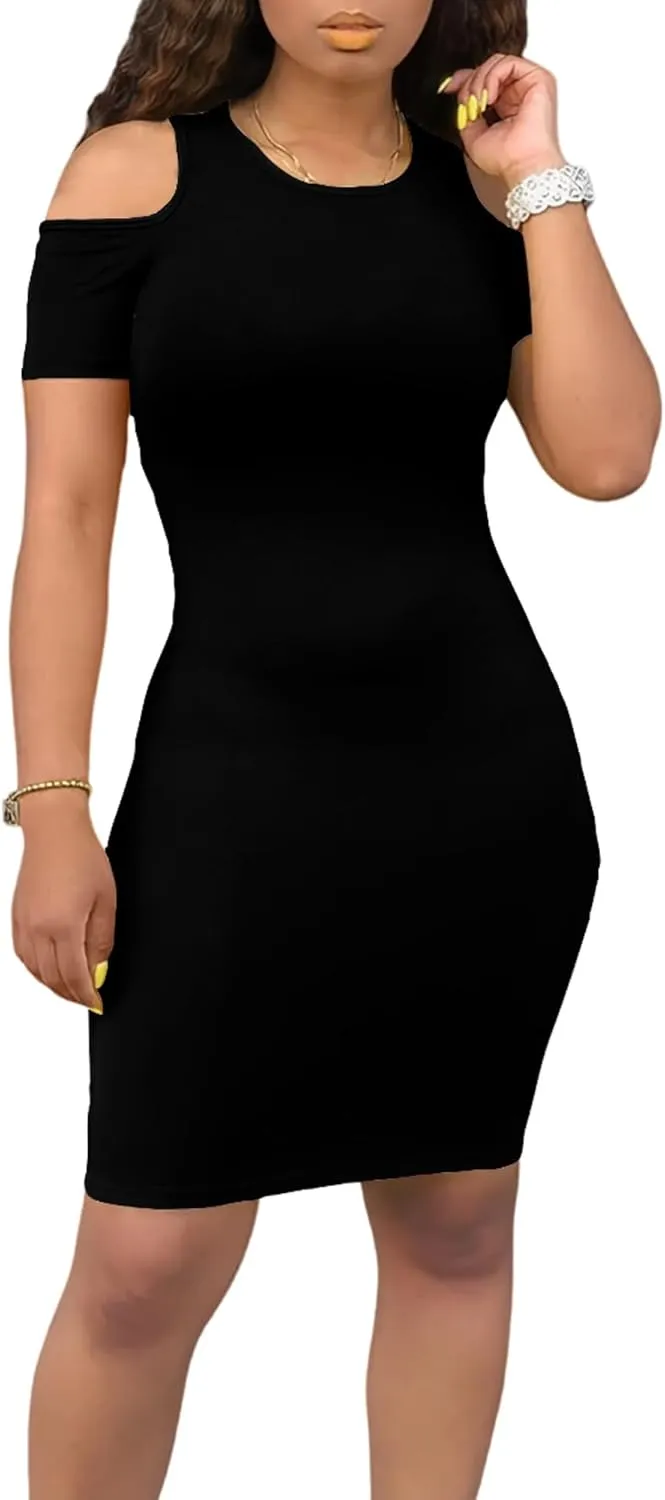 Cold Shoulder Dress for Women Plus Size Casual Summer Crewneck Short Sleeve Elegant Date Night Party Dress