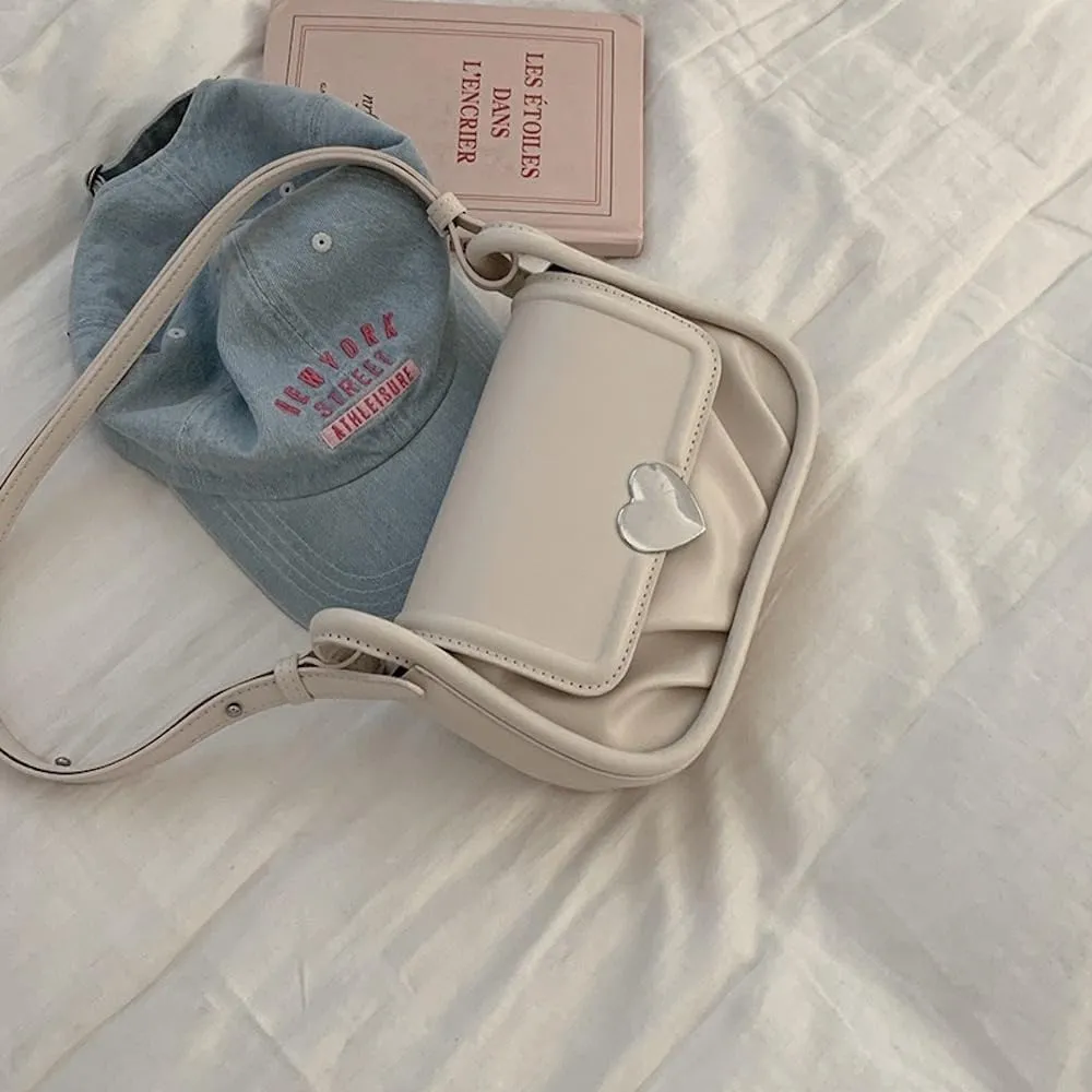 Coquette Leather Shoulder Purse Love Heart Crossbody Bags for Women Adjustable Strap Cute Y2k Stuff