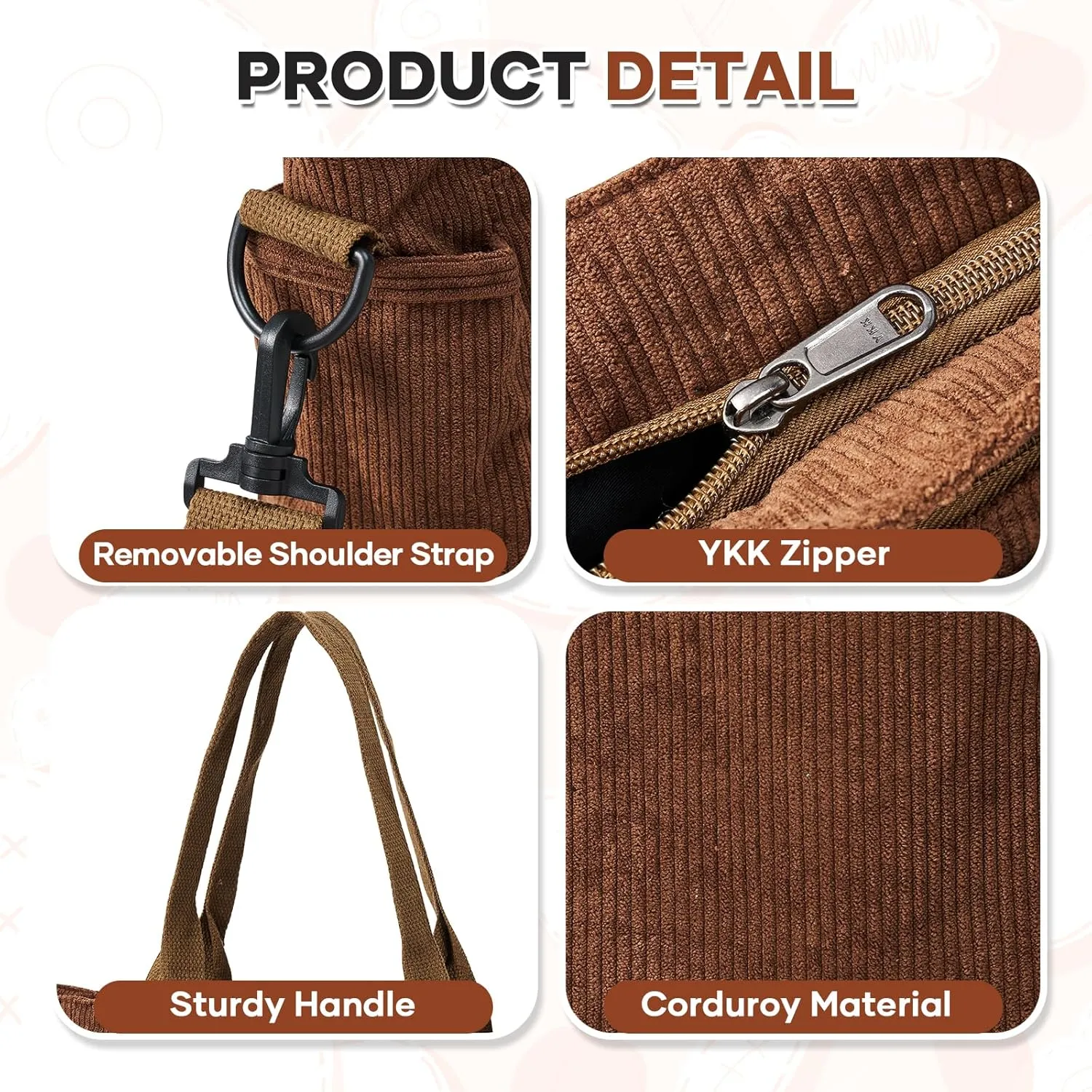 Corduroy Tote Bag for Women, Crossbody Bags, Mutil Pockets Handbag Tote Bag for Travel, Work