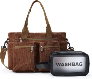 Corduroy Tote Bag for Women, Crossbody Bags, Mutil Pockets Handbag Tote Bag for Travel, Work
