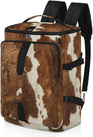 Cow Print Gym Duffle Bag Backpack Farm Animal Fur Waterproof Sports Bags with Shoe Compartment 48L Carry On Overnight Weekender Travel Luggage