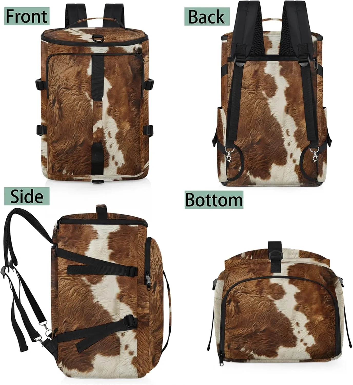 Cow Print Gym Duffle Bag Backpack Farm Animal Fur Waterproof Sports Bags with Shoe Compartment 48L Carry On Overnight Weekender Travel Luggage
