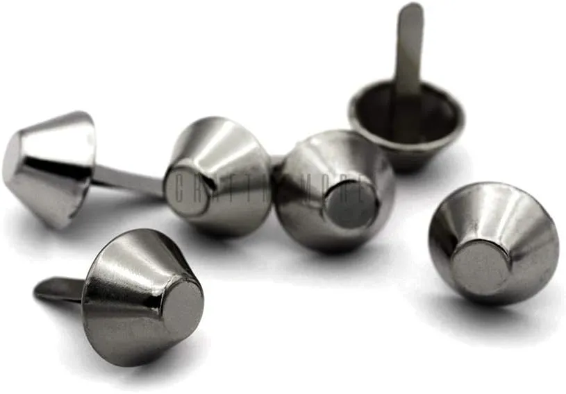 CRAFTMEMORE Cone Brads Purse Feet Handbag Flat Nailheads Spike Prong Studs Avail in Multiple Sizes 100 PCS (12 mm (≈1/2"), Gunmetal)