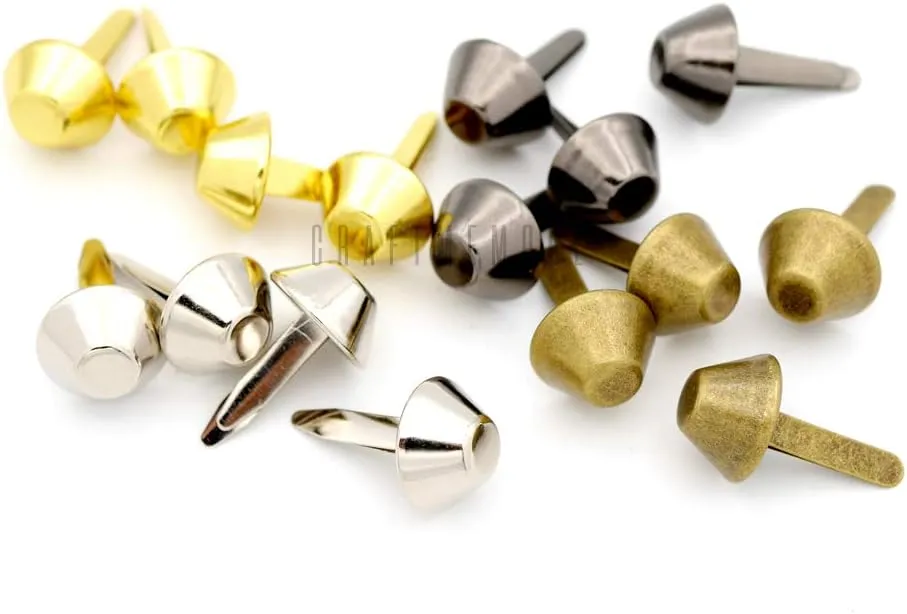 CRAFTMEMORE Cone Brads Purse Feet Handbag Flat Nailheads Spike Prong Studs Avail in Multiple Sizes 100 PCS (12 mm (≈1/2"), Gunmetal)