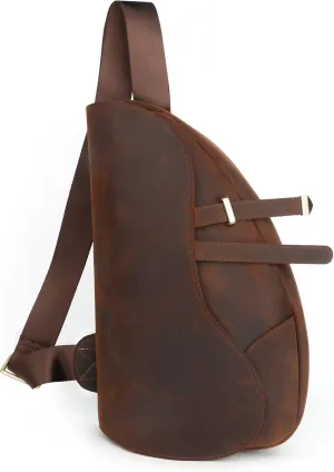 Crazy Horse Leather Messenger Bag Men's Large Capacity Retro Saddle Bag Outdoor Leisure Leather Chest Bag Men's Bag (Brown)