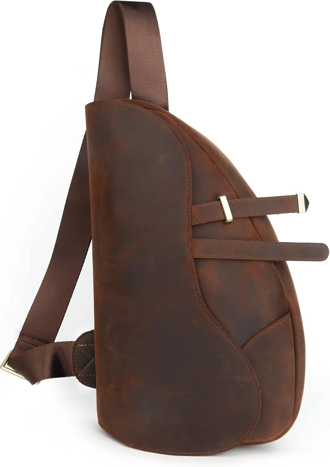 Crazy Horse Leather Messenger Bag Men's Large Capacity Retro Saddle Bag Outdoor Leisure Leather Chest Bag Men's Bag (Brown)