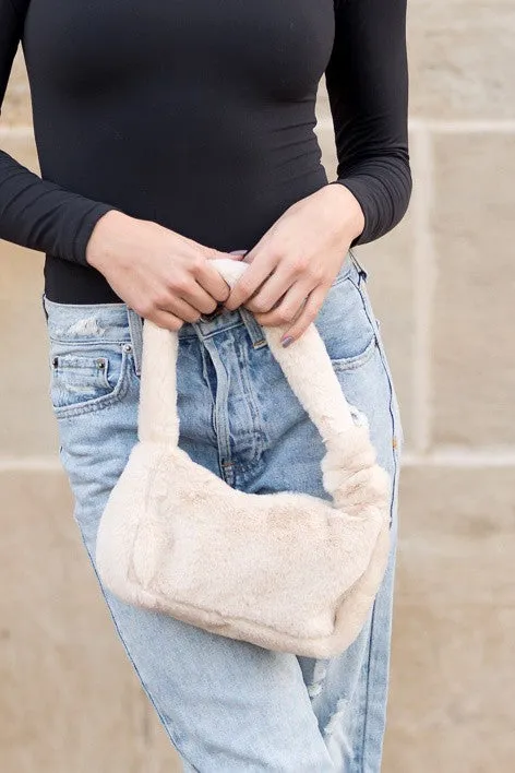 Cream Soft Faux Fur Short Warm Shoulder Bag