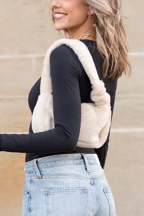Cream Soft Faux Fur Short Warm Shoulder Bag