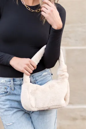 Cream Soft Faux Fur Short Warm Shoulder Bag