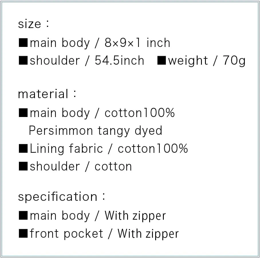 Crearekiki Made in Japan Shoulder Bag for Women Lightweight Persimmon Shibu Dyed 2 Zipper Pochette Birthday Present KS-111us