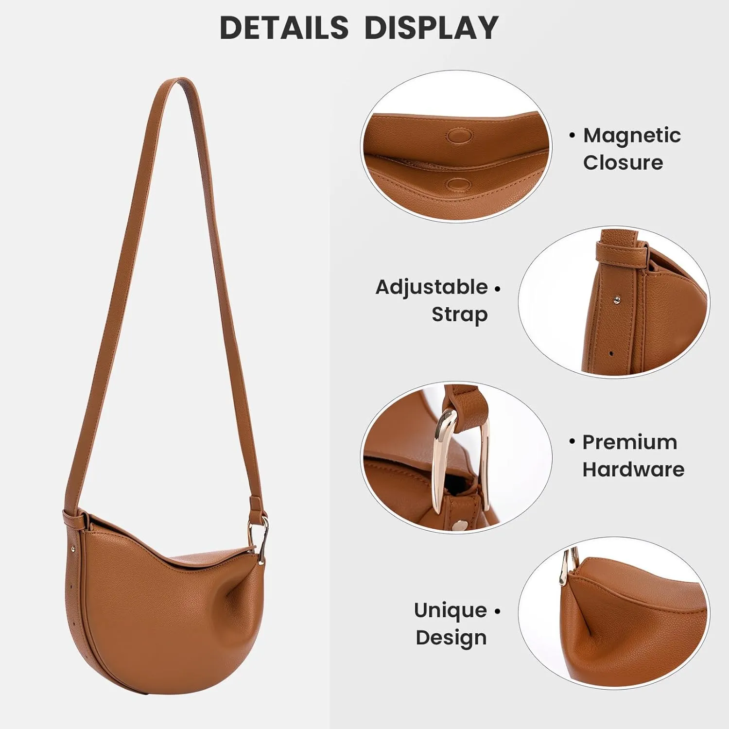 Crescent Crossbody Bags Dumpling PU Shoulder Bag Purses Small Trendy Designer Luxury Faux Leather Hobo Saddle Bag for Women
