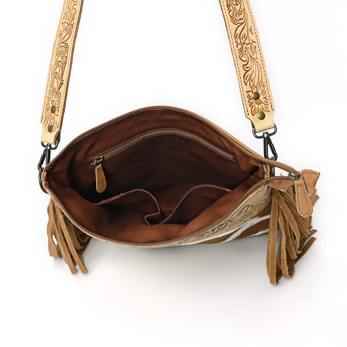Crimson Handtooled Cowhide Shoulder Bag