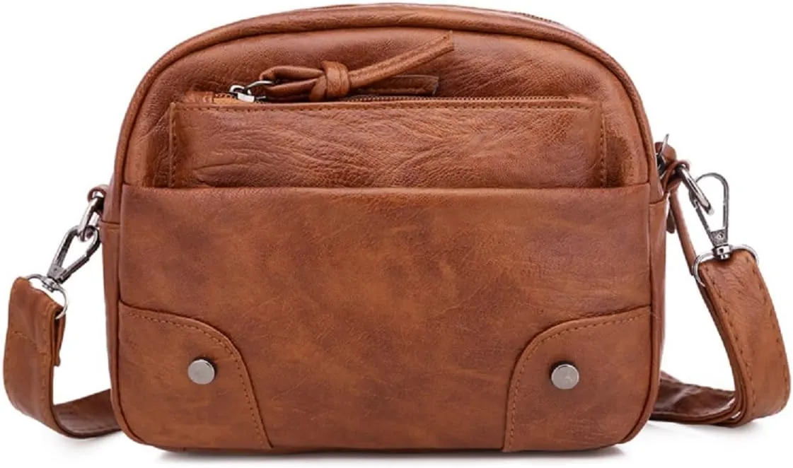 Crossbody Bags for Women PU Leather Shoulder Bag Multi-pocket Satchel Zipper Purse Ladies