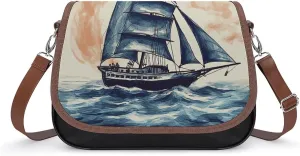 Crossbody Bags for Women Shoulder Bag Leather Handbag Nautical Sailboat Messenger Bag Office Work Bag