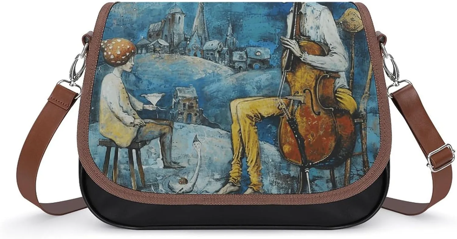 Crossbody Bags for Women Shoulder Bag Leather Handbag Two People on Chairs Messenger Bag Office Work Bag