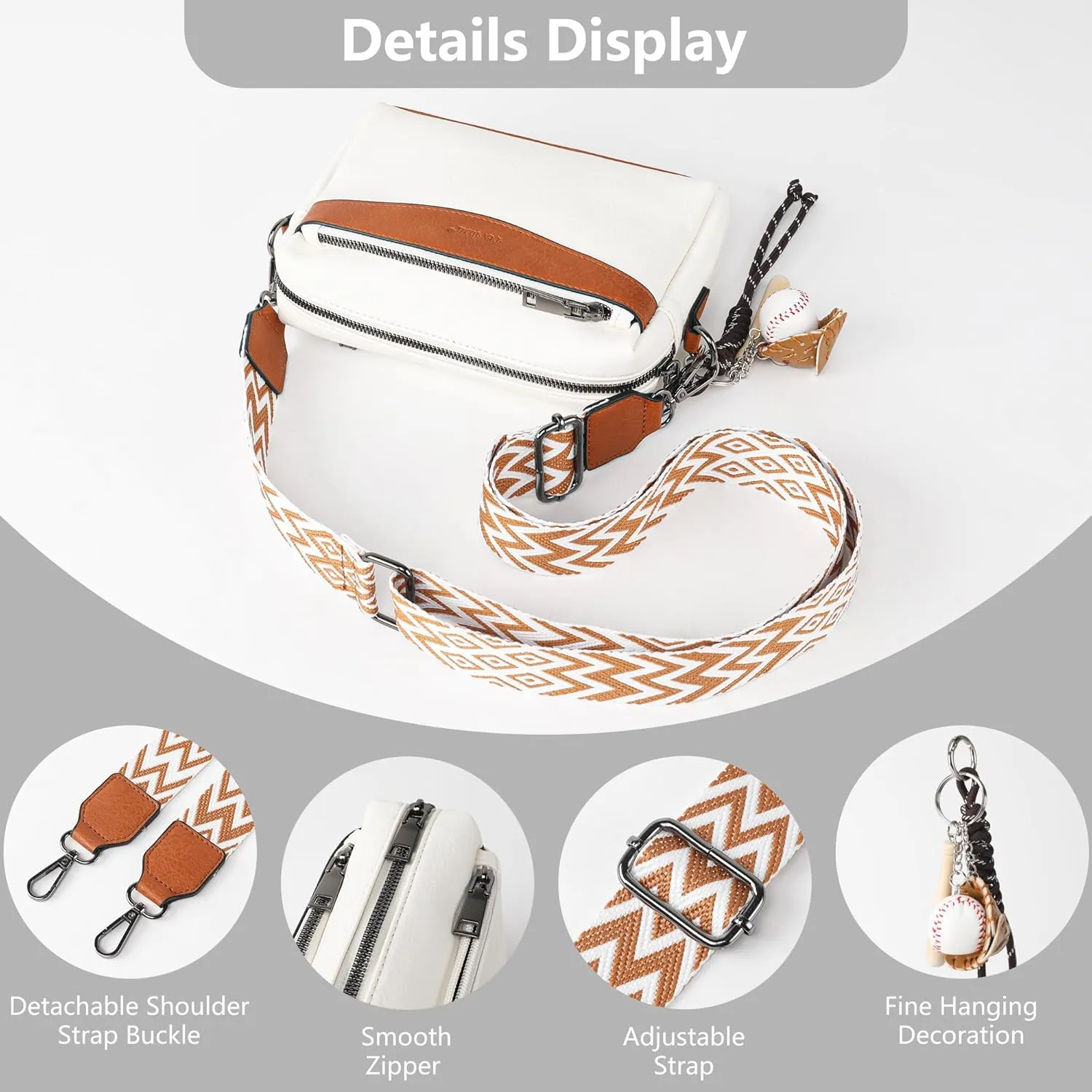 Crossbody Purses, Simple Fashion Crossbody with Removable Shoulder Strap, Multi-Pocket Crossbody Bags for Women