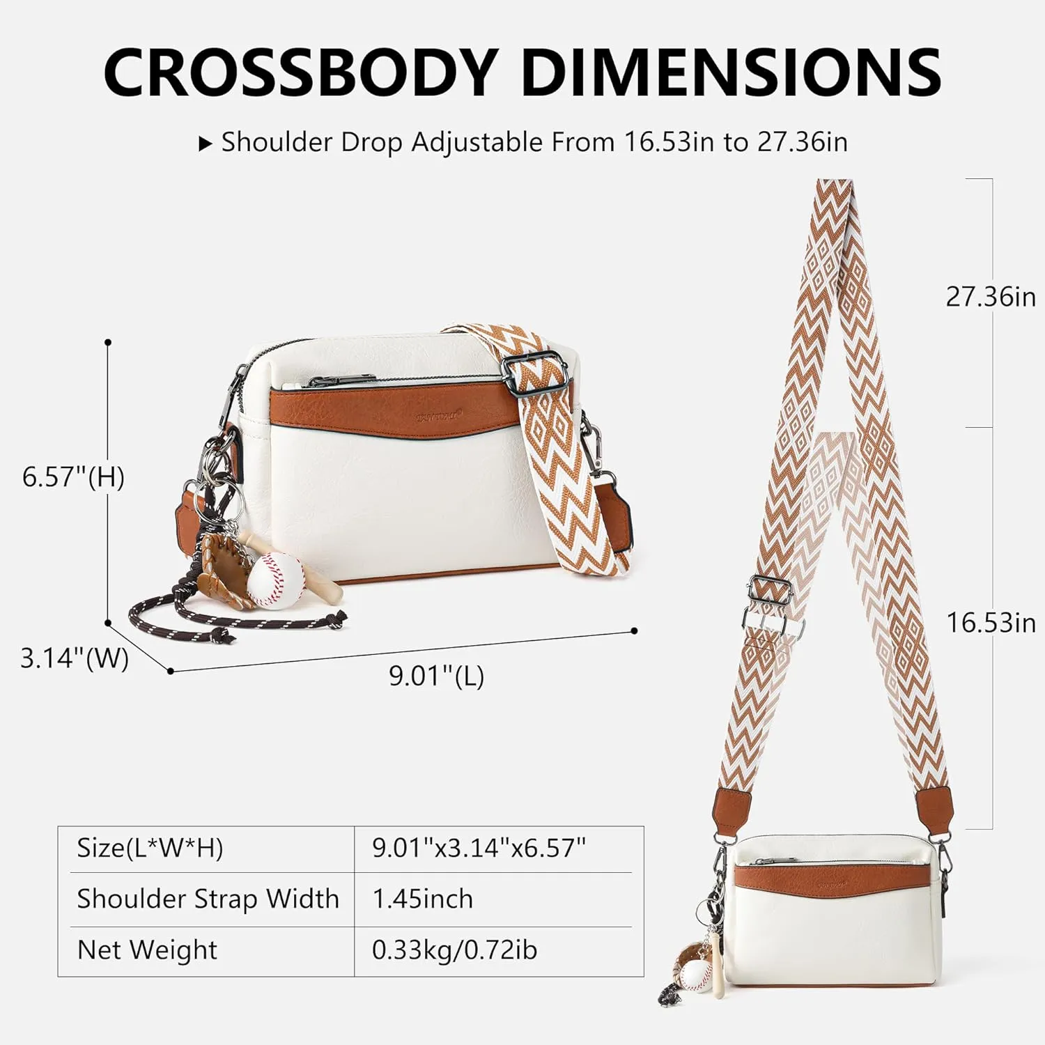 Crossbody Purses, Simple Fashion Crossbody with Removable Shoulder Strap, Multi-Pocket Crossbody Bags for Women