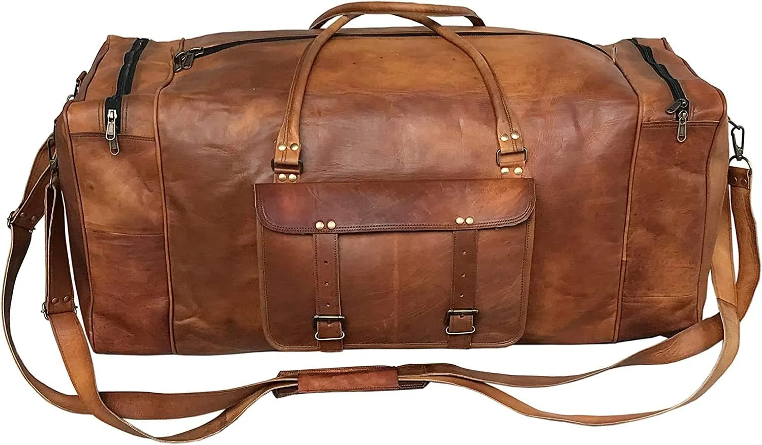 Cuero Leather Duffle Bag for Men & Women, Overnight Weekender Garment Duffel Bags for Travel with Free Toiletry Bag, Carry On Mens Weekend Bag for Traveling, Gym, Sports - 28 Inch, Brown
