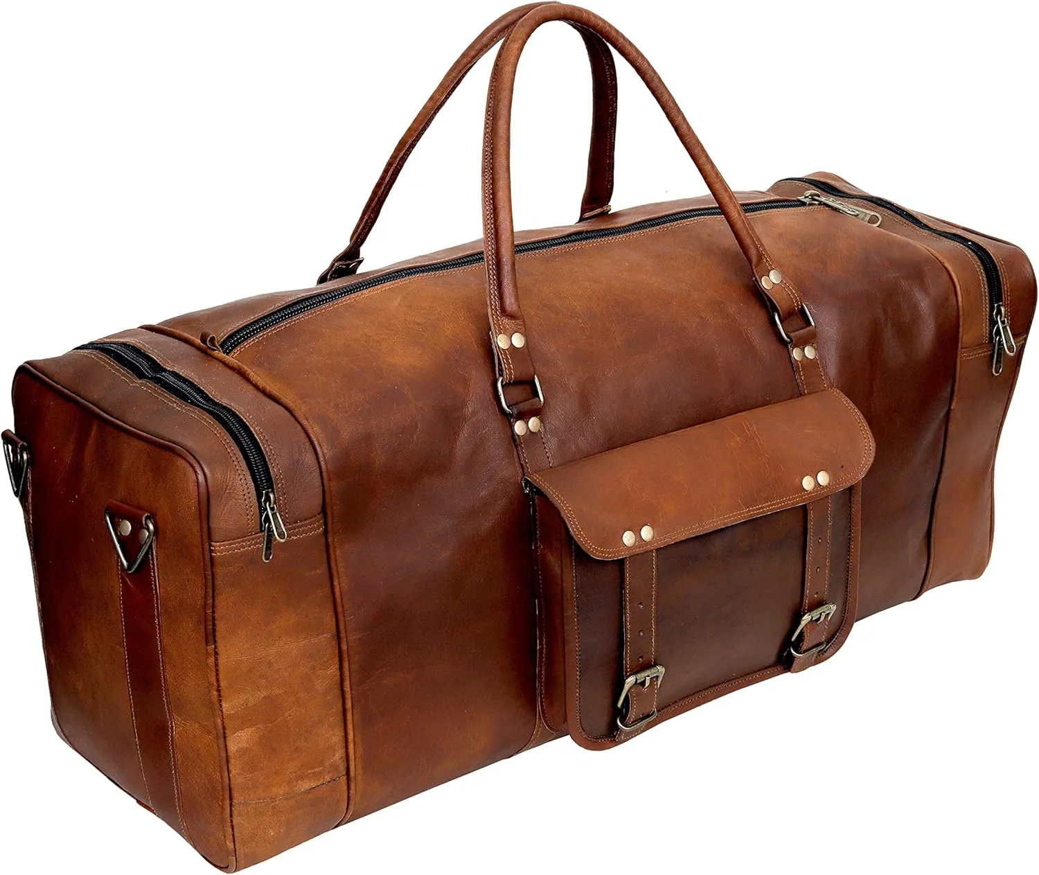Cuero Leather Duffle Bag for Men & Women, Overnight Weekender Garment Duffel Bags for Travel with Free Toiletry Bag, Carry On Mens Weekend Bag for Traveling, Gym, Sports - 28 Inch, Brown
