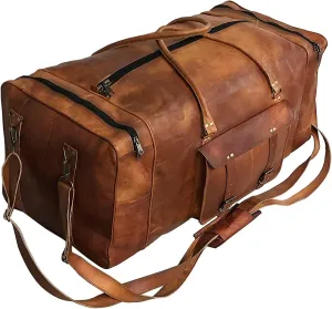 Cuero Leather Duffle Bag for Men & Women, Overnight Weekender Garment Duffel Bags for Travel with Free Toiletry Bag, Carry On Mens Weekend Bag for Traveling, Gym, Sports - 28 Inch, Brown