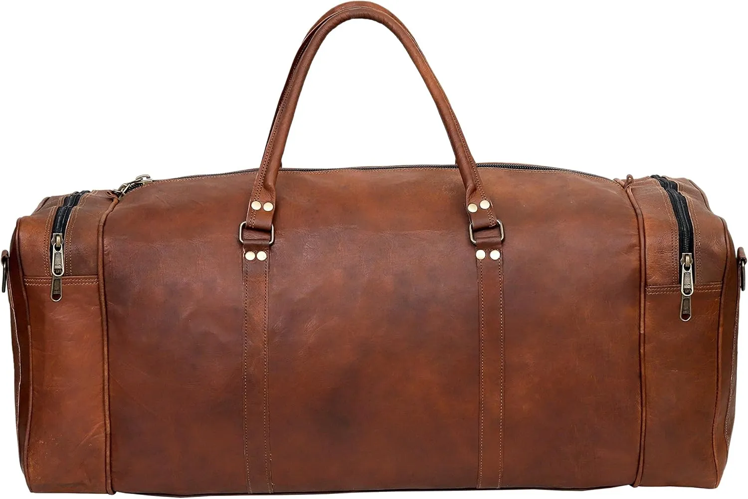 Cuero Leather Duffle Bag for Men & Women, Overnight Weekender Garment Duffel Bags for Travel with Free Toiletry Bag, Carry On Mens Weekend Bag for Traveling, Gym, Sports - 28 Inch, Brown