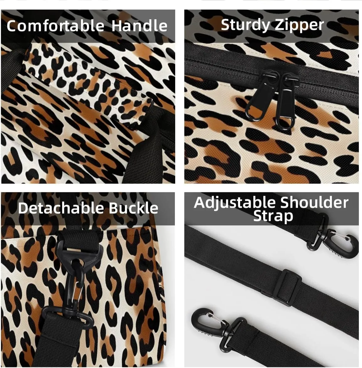 Custom Leopard Print Small Gym Bag 18 inch for Women Men Personalized Animal Theme Print Faux Fur Carry On Overnight Weekender Bag for Travel Work Dance Sport