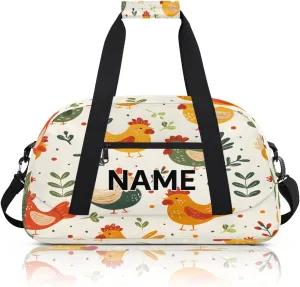 Custom Rooster Small Gym Bag 18 inch for Women Men Personalized Rustic Farmhouse Chicken Carry On Overnight Weekender Bag for Travel Work Dance Sport